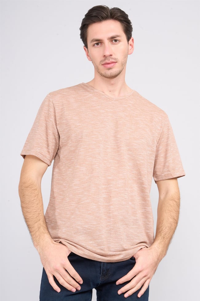 Çetinkaya Mentality 3447 Erkek V Yaka Regular T-Shirt Camel