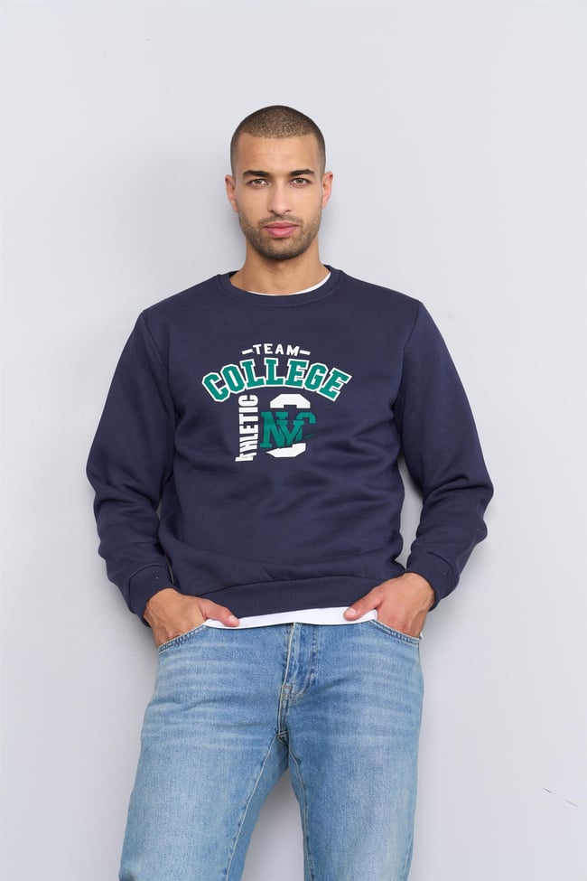 Çetinkaya Mentality 3476 Bisiklet Yaka 3 İplik Şardonlu Lacivert Sweatshirt