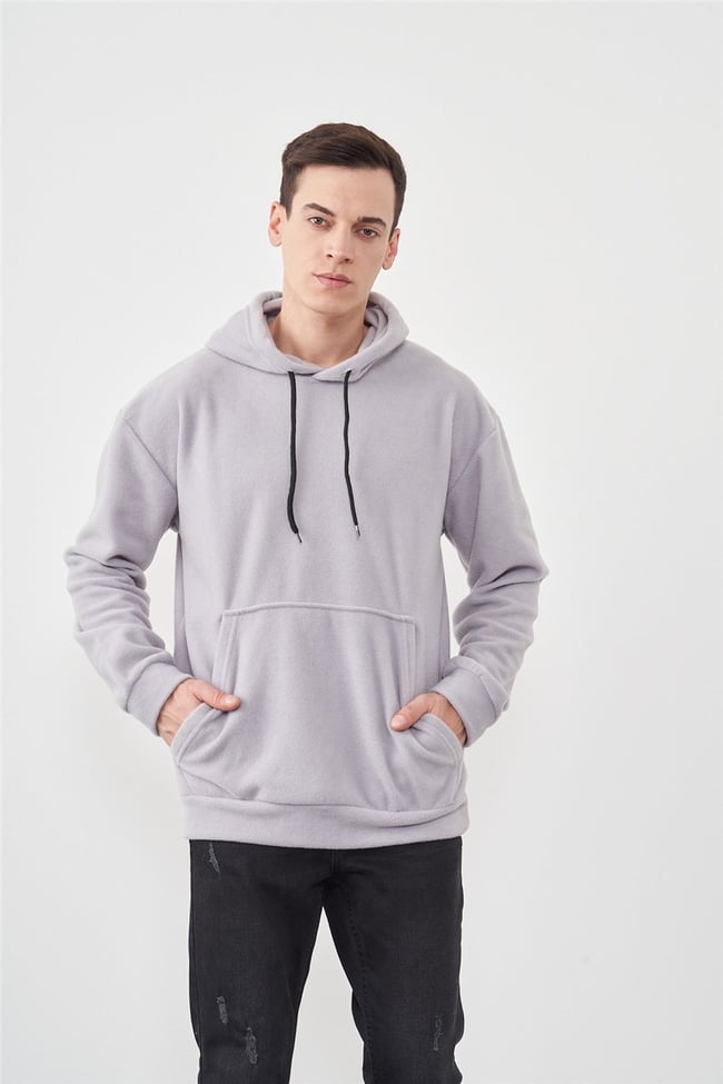 Çetinkaya Mentality 3566 Kapüşonlu Kanguru Cepli Polar Gri Sweatshirt