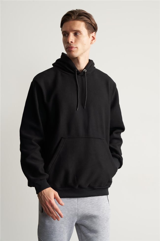 Çetinkaya Mentality 3566 Kapüşonlu Kanguru Cepli Polar Siyah Sweatshirt