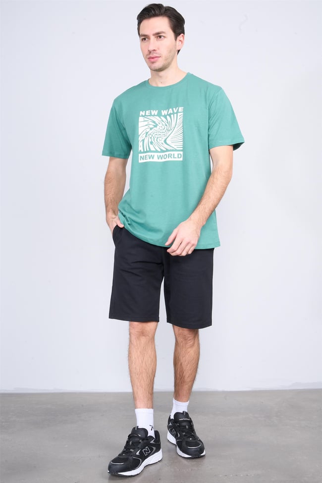 Çetinkaya Mentality 3698 Bisiklet Yaka Penye Regular Baskılı T-shirt Eski Yeşil