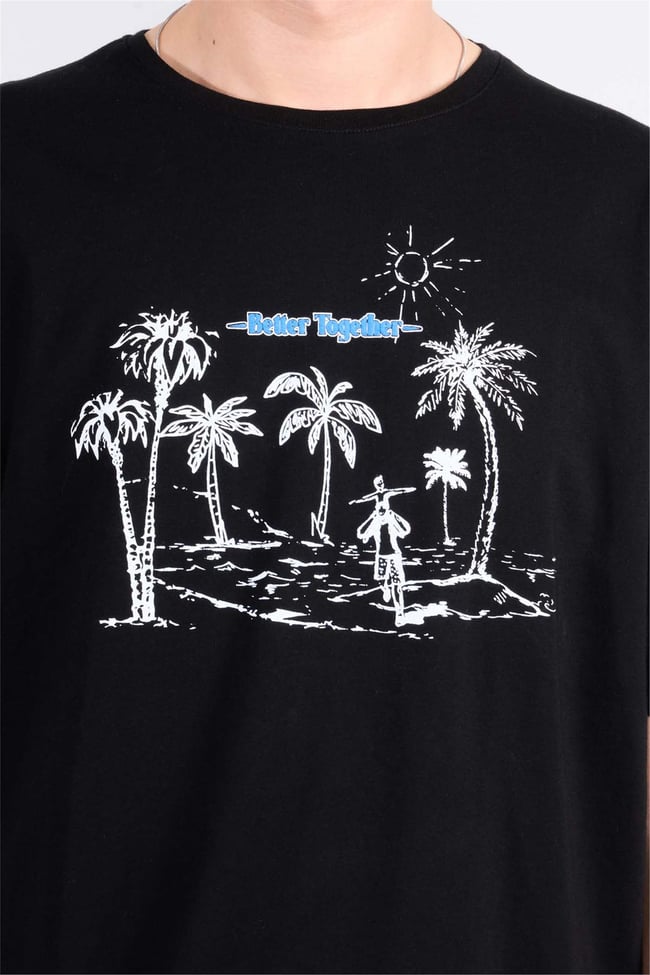 Çetinkaya Mentality 3703 B Yaka Regular Baskılı T-Shirt Siyah