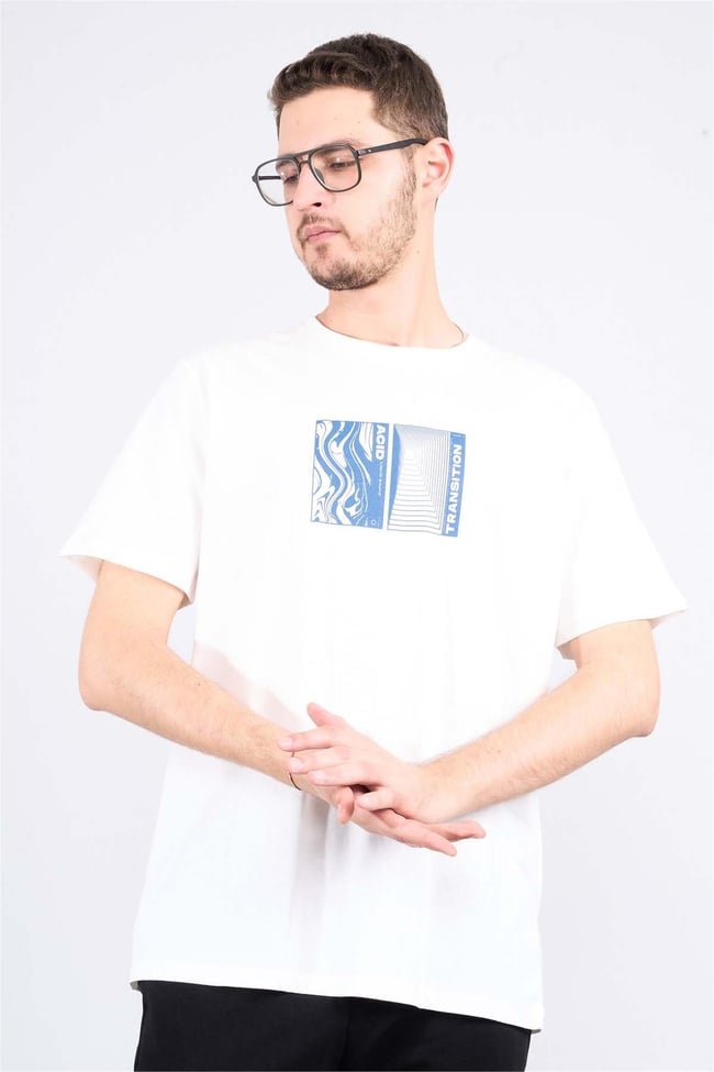 Çetinkaya Mentality 3719 Bisiklet Yaka Penye Regular Baskılı T-shirt Krem