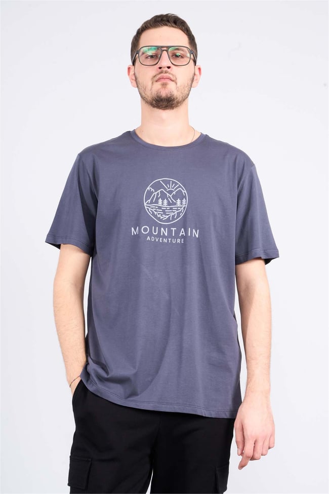 Çetinkaya Mentality 3721 Bisiklet Yaka Penye Regular Baskılı Tshirt Koyu Gri