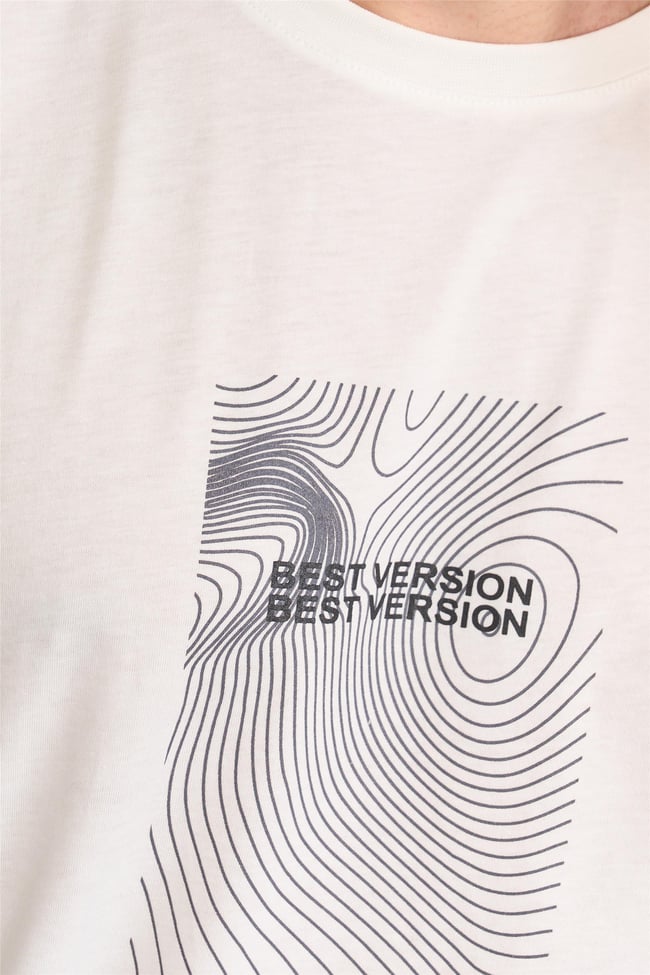 Çetinkaya Mentality 3736 Bisiklet Yaka Penye Regular Baskılı Tshirt Krem