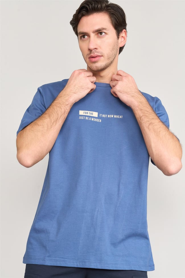 Çetinkaya Mentality 3741 Bisiklet Yaka Penye Regular Baskılı Tshirt İndigo
