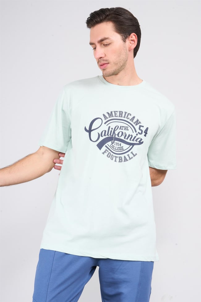 Çetinkaya Mentality 3807 Bisiklet Yaka 30/1 Penye Regular Baskılı T-shirt Çağla