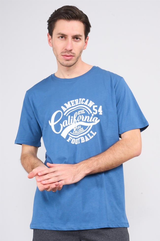 Çetinkaya Mentality 3807 Bisiklet Yaka 30/1 Penye Regular Baskılı T-shirt İndigo