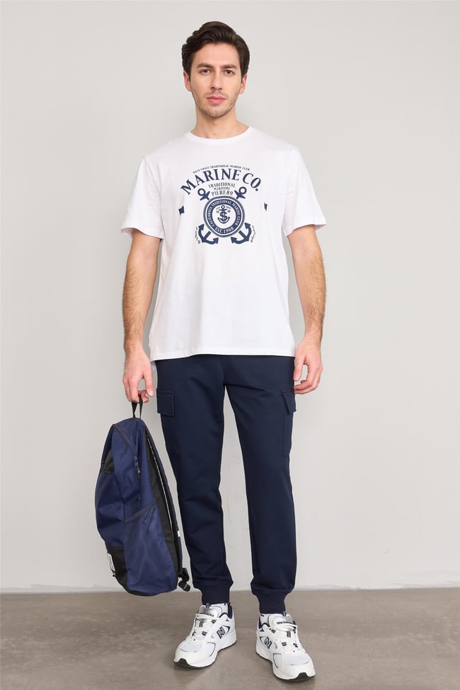 Çetinkaya Mentality 3881 B Yaka Regular Baskılı T-Shirt Beyaz