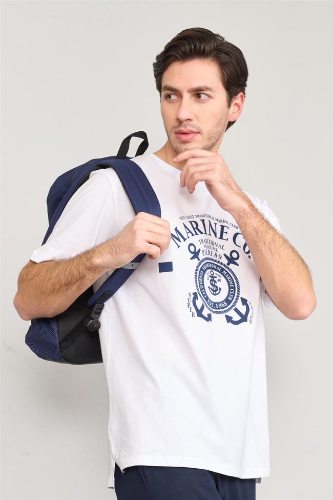 Çetinkaya Mentality 3881 B Yaka Regular Baskılı T-Shirt Beyaz