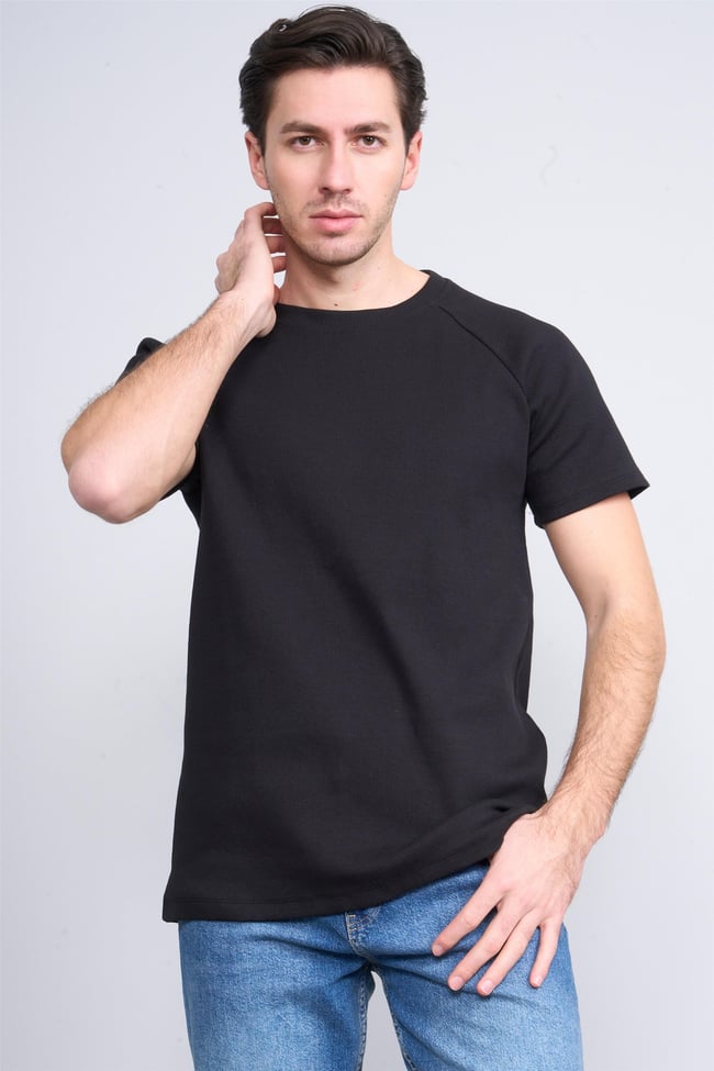 Çetinkaya Mentality 3890 Bisiklet Yaka Reglan Kol Kaşkorse Slim Fit T-shirt Siyah