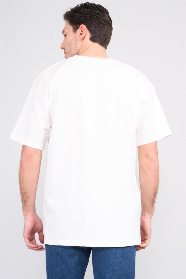 Çetinkaya Mentality 3892 Bisiklet Yaka 30/2 Süprem Loose Fit T-shirt Krem