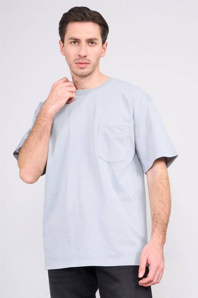 Çetinkaya Mentality 3892 Bisiklet Yaka 30/2 Süprem Loose Fit T-shirt Açık Gri