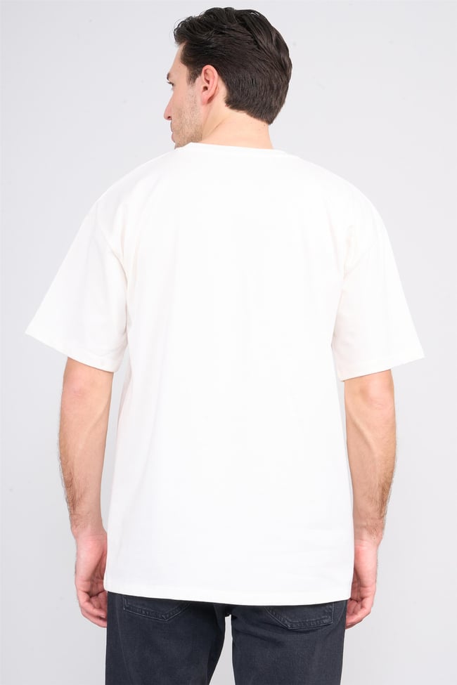 Çetinkaya Mentality 3893 Bisiklet Yaka 30/2 Süprem Loose Fit T-shirt Krem