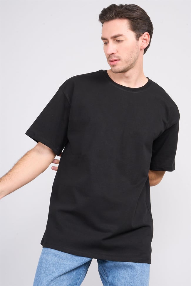 Çetinkaya Mentality 3893 Bisiklet Yaka 30/2 Süprem Loose Fit T-shirt Siyah