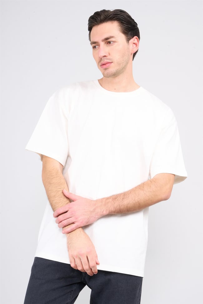 Çetinkaya Mentality 3893 Bisiklet Yaka 30/2 Süprem Loose Fit T-shirt Krem
