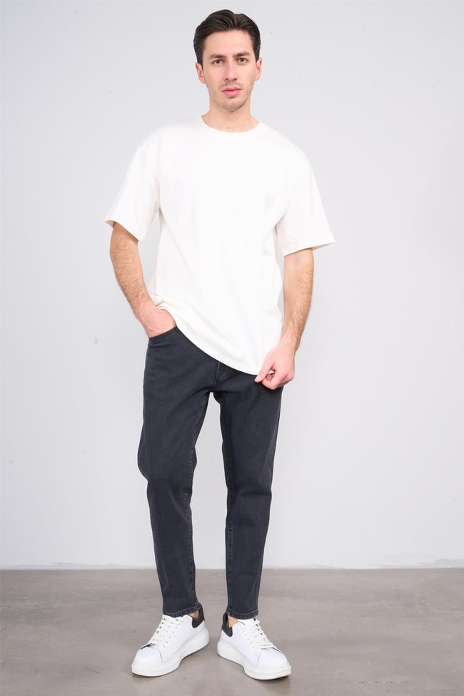 Çetinkaya Mentality 3893 Bisiklet Yaka 30/2 Süprem Loose Fit T-shirt Krem
