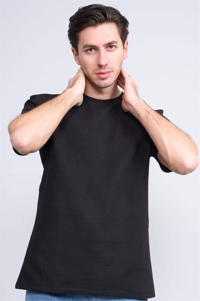 Çetinkaya Mentality 3923 Bisiklet Yaka Petek Örme Regular T-shirt Siyah