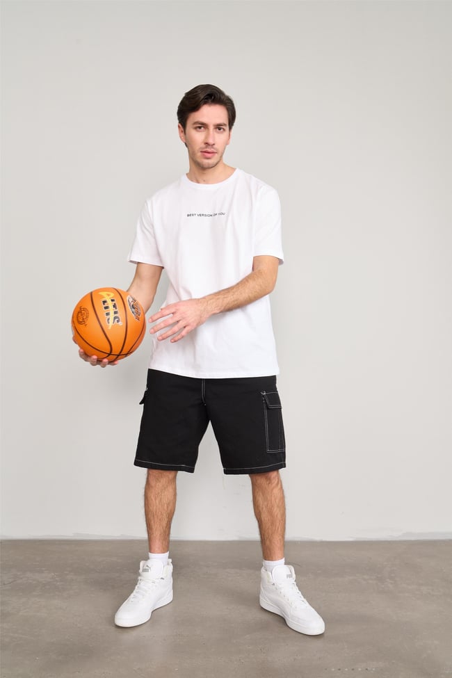 Çetinkaya Mentality 3958 B Yaka Regular Baskılı T-Shirt Beyaz
