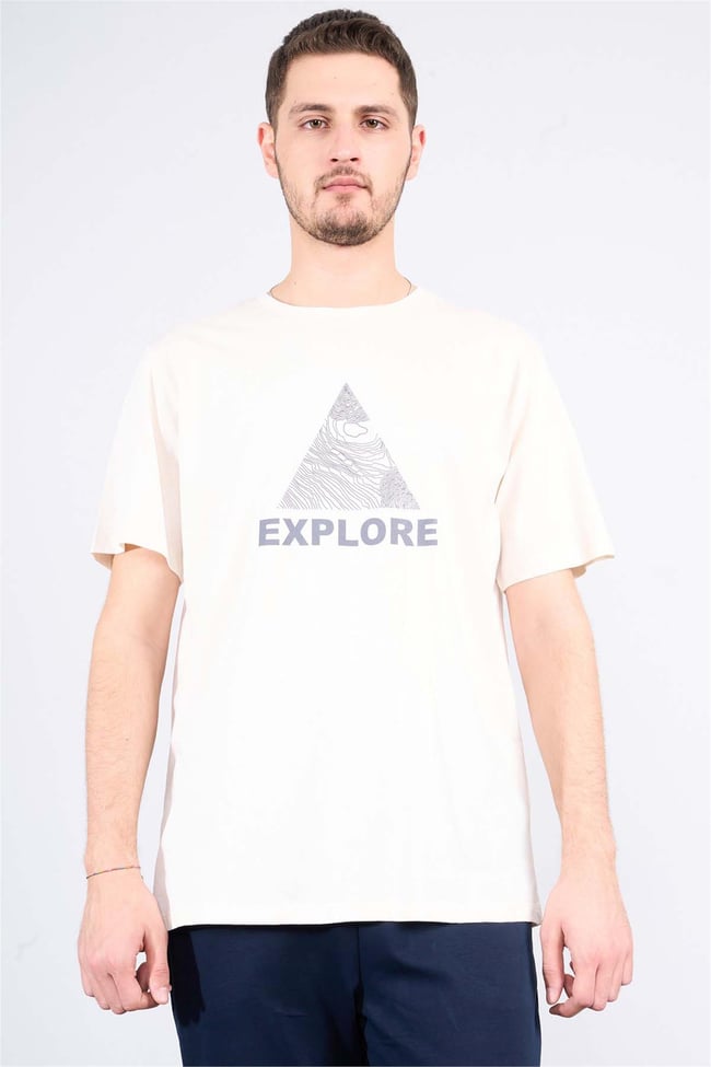 Çetinkaya Mentality 3959 Bisiklet Yaka Penye Regular Baskılı Tshirt Koyu Krem