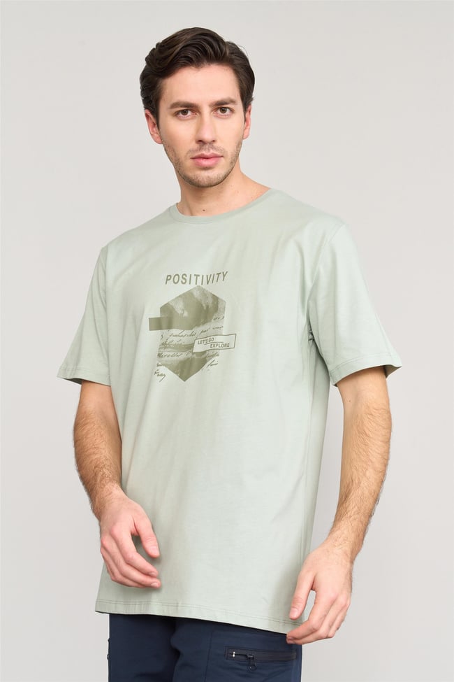 Çetinkaya Mentality 3961 Bisiklet Yaka Penye Regular Baskılı Tshirt Koyu Çağla