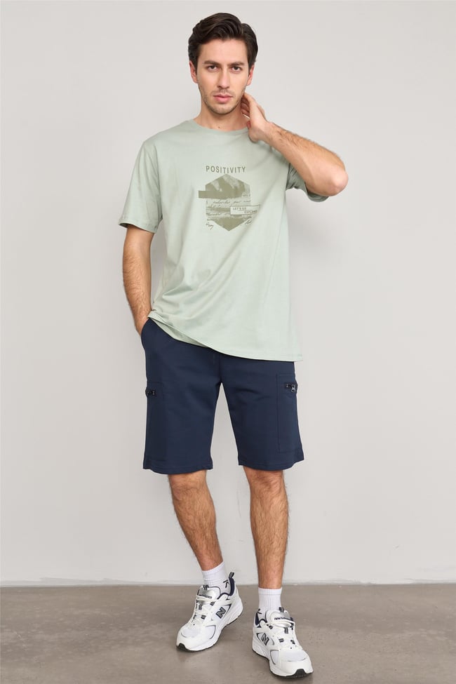Çetinkaya Mentality 3961 Bisiklet Yaka Penye Regular Baskılı Tshirt Koyu Çağla