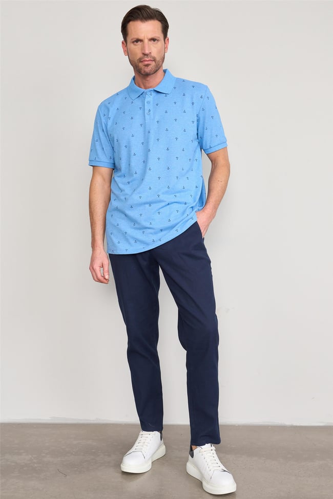 Çetinkaya Mentality 4132 Polo Yaka Rejenere Pike Metraj Baskı Regular T-Shirt Açık Mavi