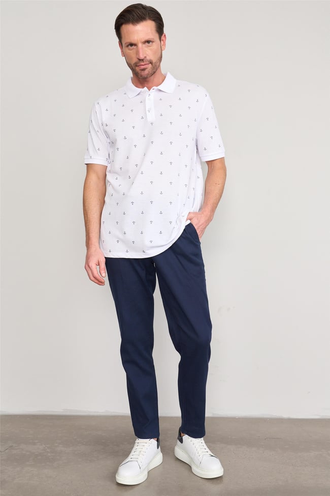Çetinkaya Mentality 4132 Polo Yaka Rejenere Pike Metraj Baskı Regular T-Shirt Beyaz