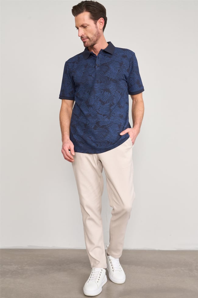 Çetinkaya Mentality 4133 Polo Yaka Rejenere Pike Metraj Baskı Regular T-Shirt Lacivert