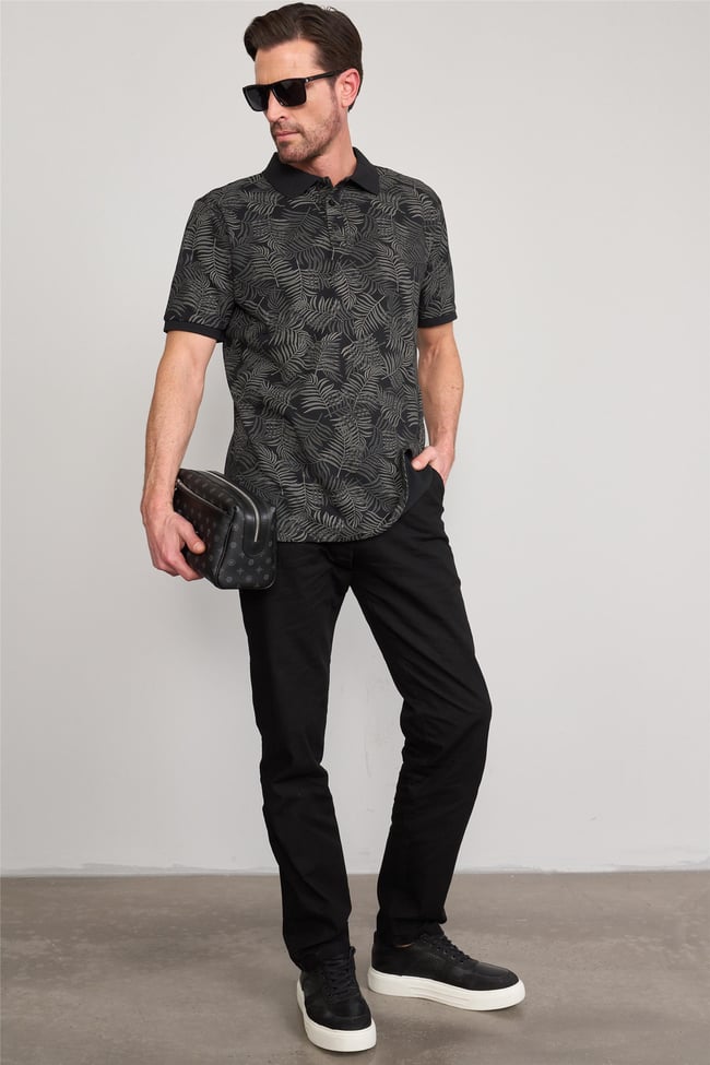 Çetinkaya Mentality 4133 Polo Yaka Rejenere Pike Metraj Baskı Regular T-Shirt Siyah