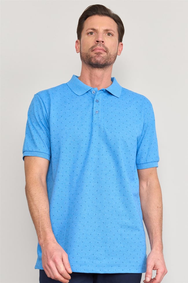 Çetinkaya Mentality 4134 Polo Yaka Rejenere Pike Metraj Baskı Regular T-Shirt Açık Mavi