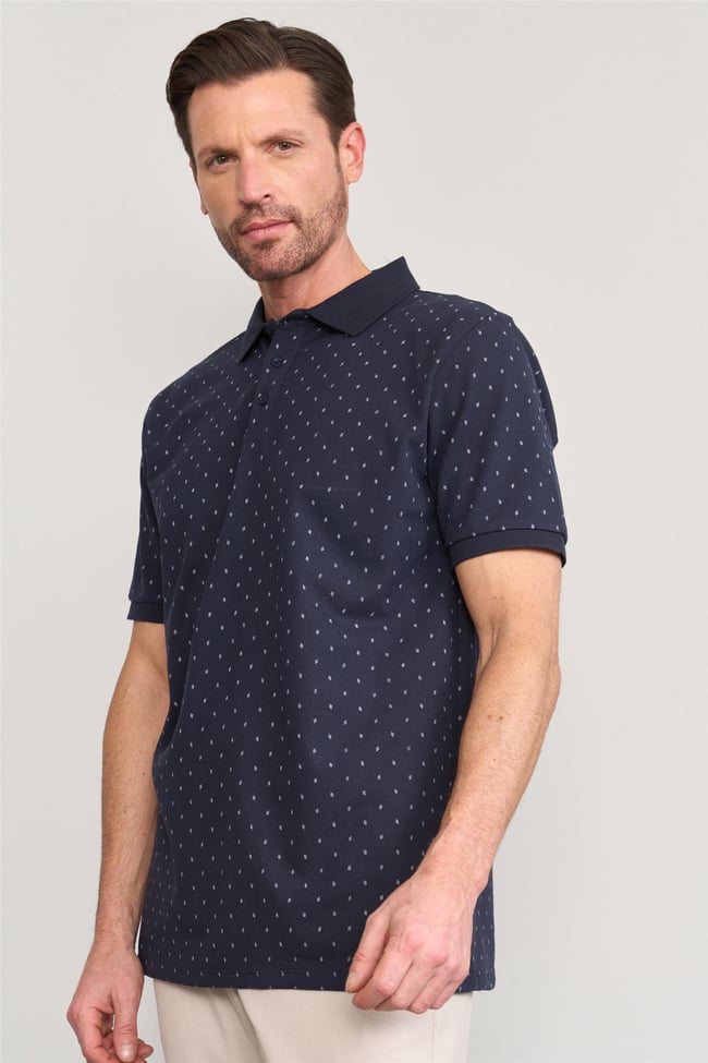 Çetinkaya Mentality 4134 Polo Yaka Rejenere Pike Metraj Baskı Regular T-Shirt Lacivert