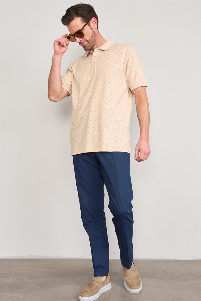 Çetinkaya Mentality 4134 Polo Yaka Rejenere Pike Metraj Baskı Regular T-Shirt Vizon