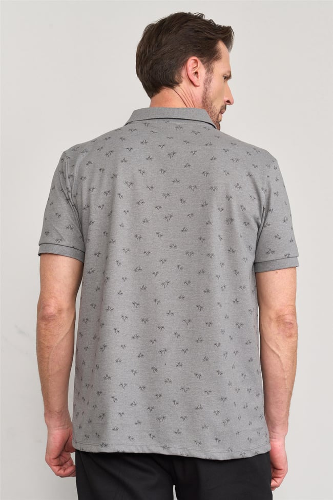 Çetinkaya Mentality 4135 Polo Yaka Rejenere Pike Metraj Baskı Regular T-Shirt Açık Gri