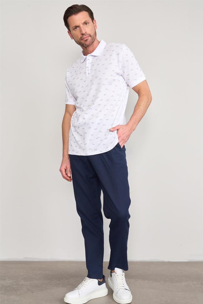 Çetinkaya Mentality 4135 Polo Yaka Rejenere Pike Metraj Baskı Regular T-Shirt Krem