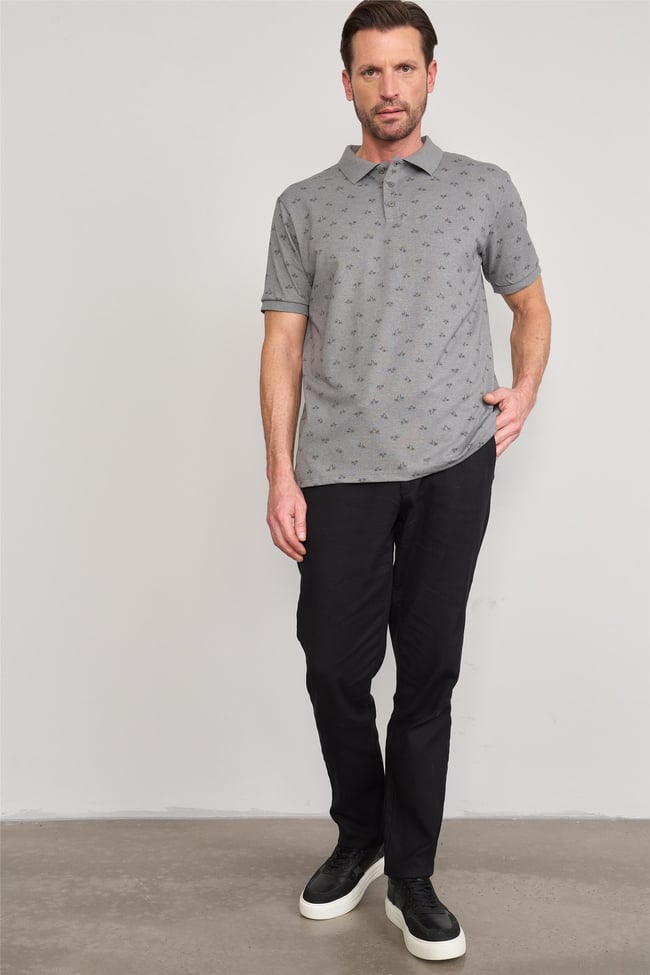 Çetinkaya Mentality 4135 Polo Yaka Rejenere Pike Metraj Baskı Regular T-Shirt Açık Gri