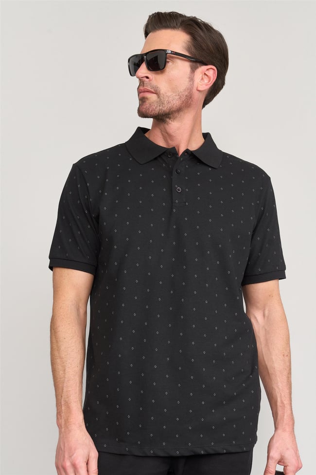 Çetinkaya Mentality 4136 Polo Yaka Rejenere Pike Metraj Baskı Regular T-Shirt Siyah