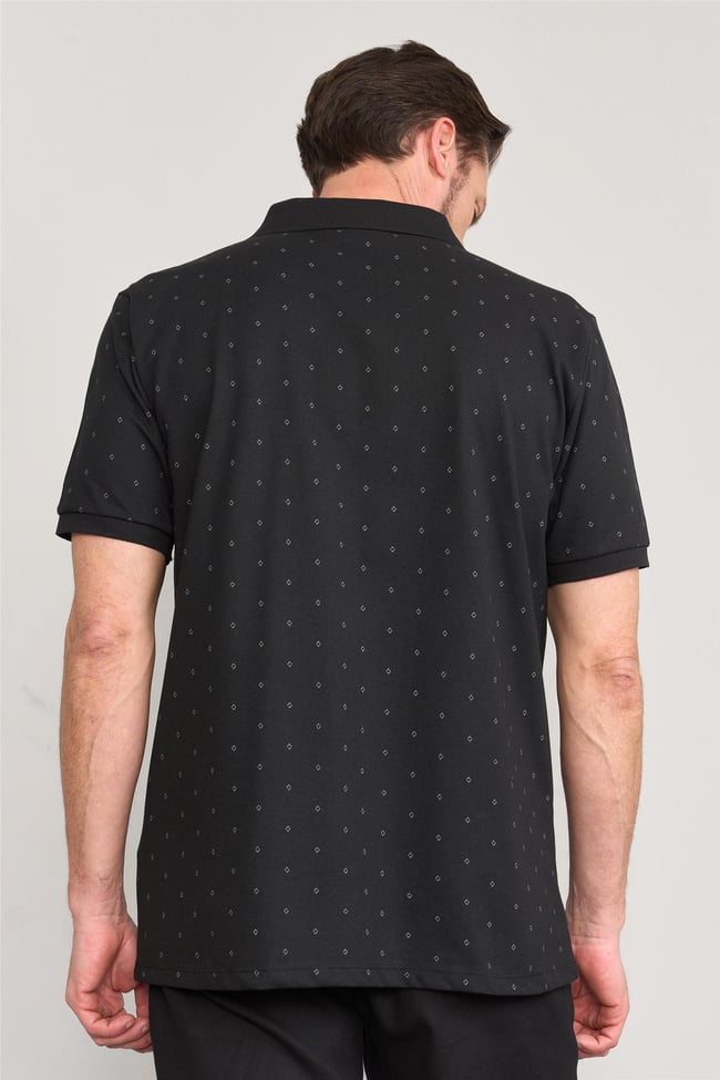 Çetinkaya Mentality 4136 Polo Yaka Rejenere Pike Metraj Baskı Regular T-Shirt Siyah