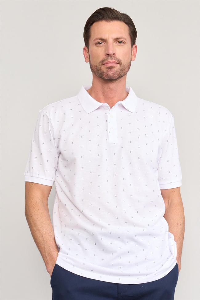 Çetinkaya Mentality 4136 Polo Yaka Rejenere Pike Metraj Baskı Regular T-Shirt Beyaz
