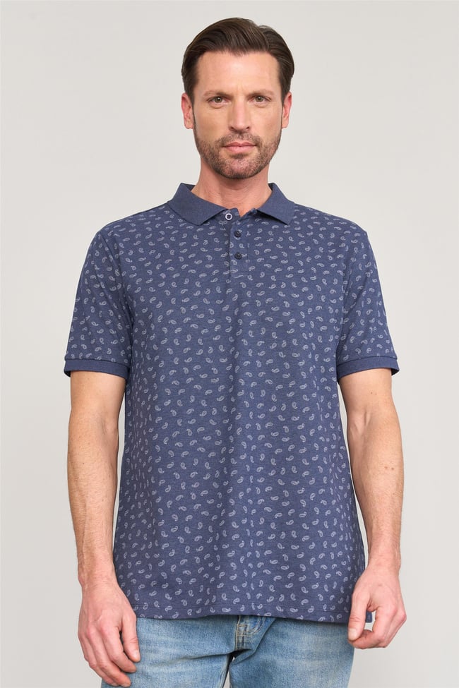 Çetinkaya Mentality 4137 Polo Yaka Rejenere Pike Metraj Baskı Regular T-Shirt İndigo