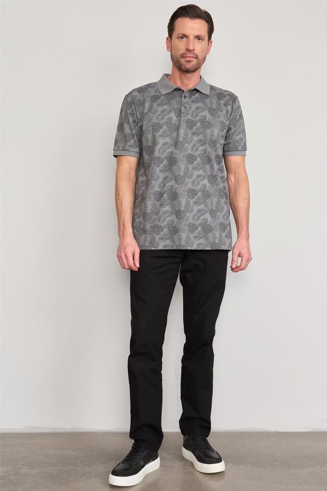 Çetinkaya Mentality 4138 Polo Yaka Rejenere Pike Metraj Baskı Regular T-Shirt Açık Gri