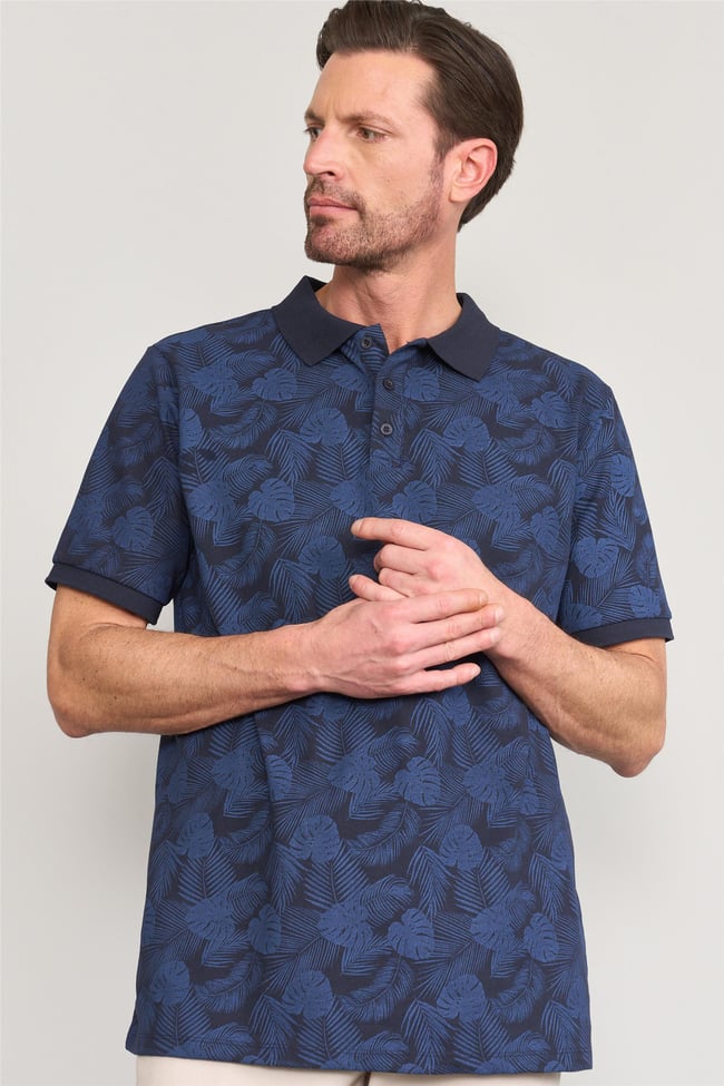 Çetinkaya Mentality 4138 Polo Yaka Rejenere Pike Metraj Baskı Regular T-Shirt Lacivert