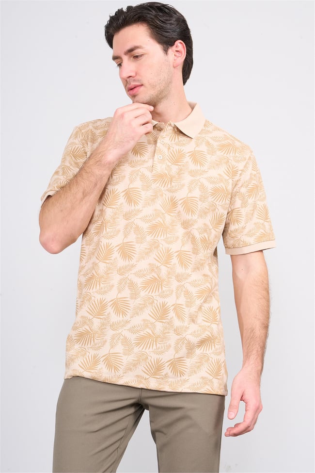 Çetinkaya Mentality 4139 Polo Yaka Rejenere Pike Metraj Baskı Regular T-Shirt Vizon