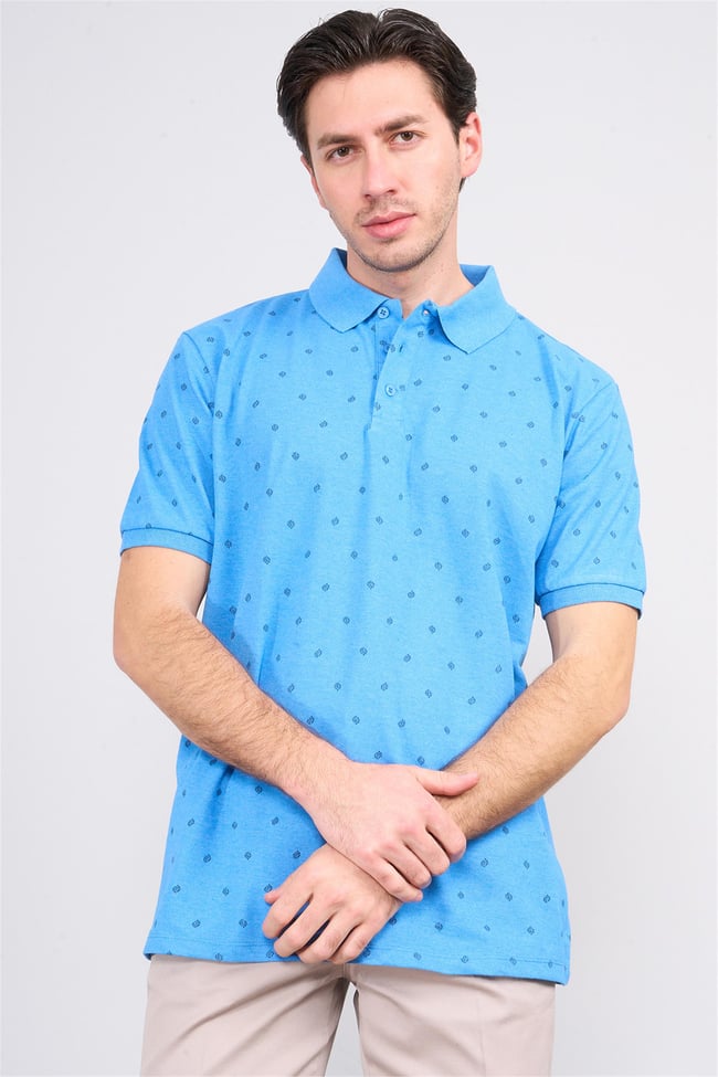Çetinkaya Mentality 4139 Polo Yaka Rejenere Pike Metraj Baskı Regular T-Shirt Açık Mavi