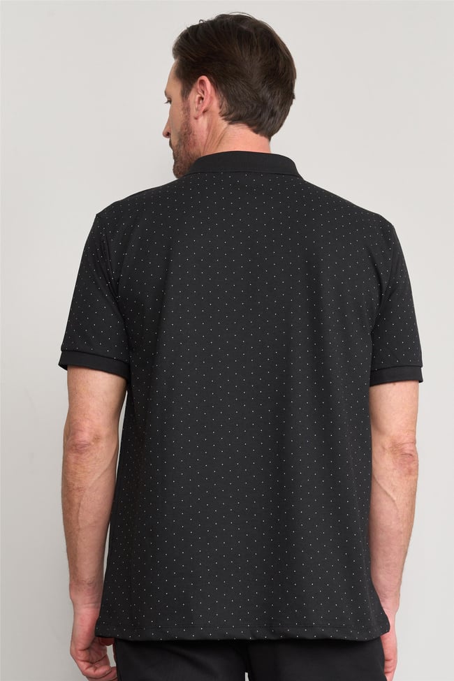 Çetinkaya Mentality 4141 Polo Yaka Rejenere Pike Metraj Baskı Regular T-Shirt Siyah