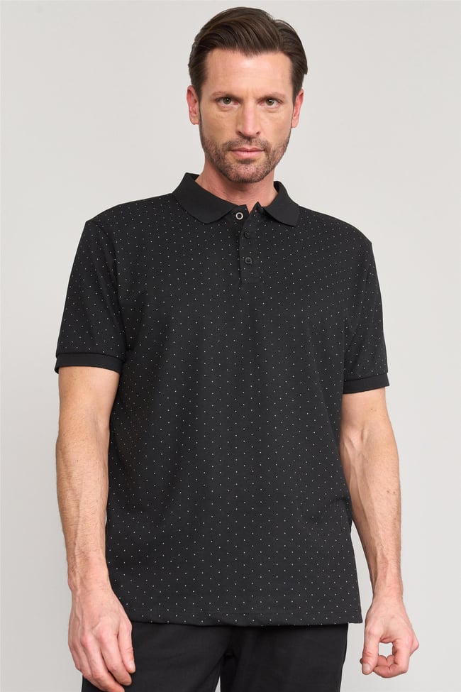 Çetinkaya Mentality 4141 Polo Yaka Rejenere Pike Metraj Baskı Regular T-Shirt Siyah
