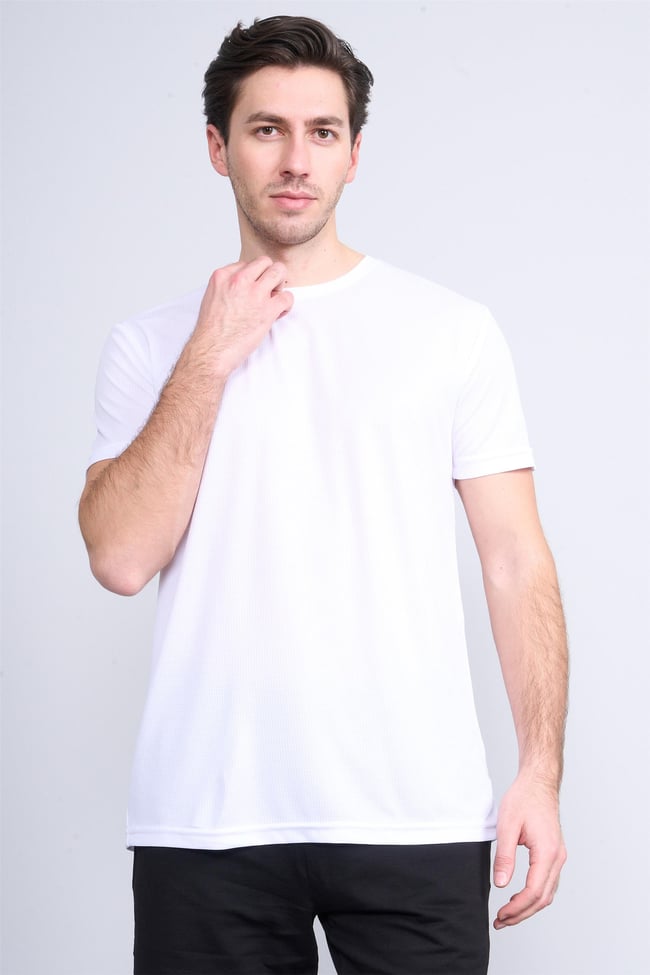 Çetinkaya Mentality 4226 Bisiklet Yaka Performans Slim Fit T-shirt Beyaz