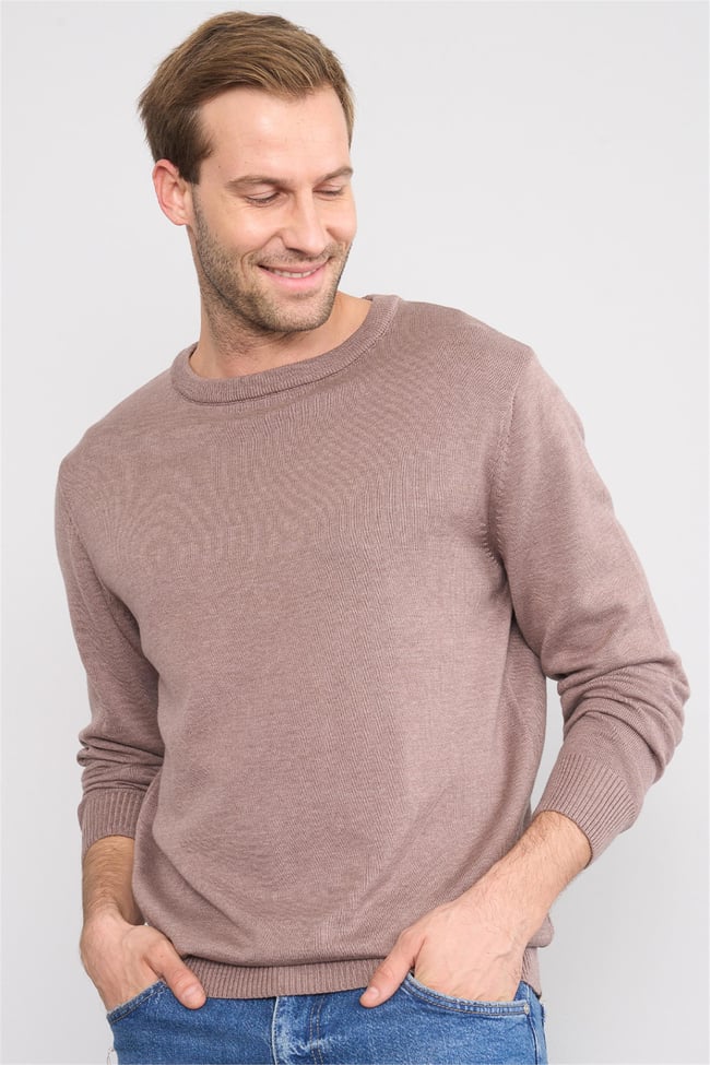 Çetinkaya Mentality 5190 Erkek Bisiklet Yaka %100 Cotton Triko Kazak Vizonmelanj