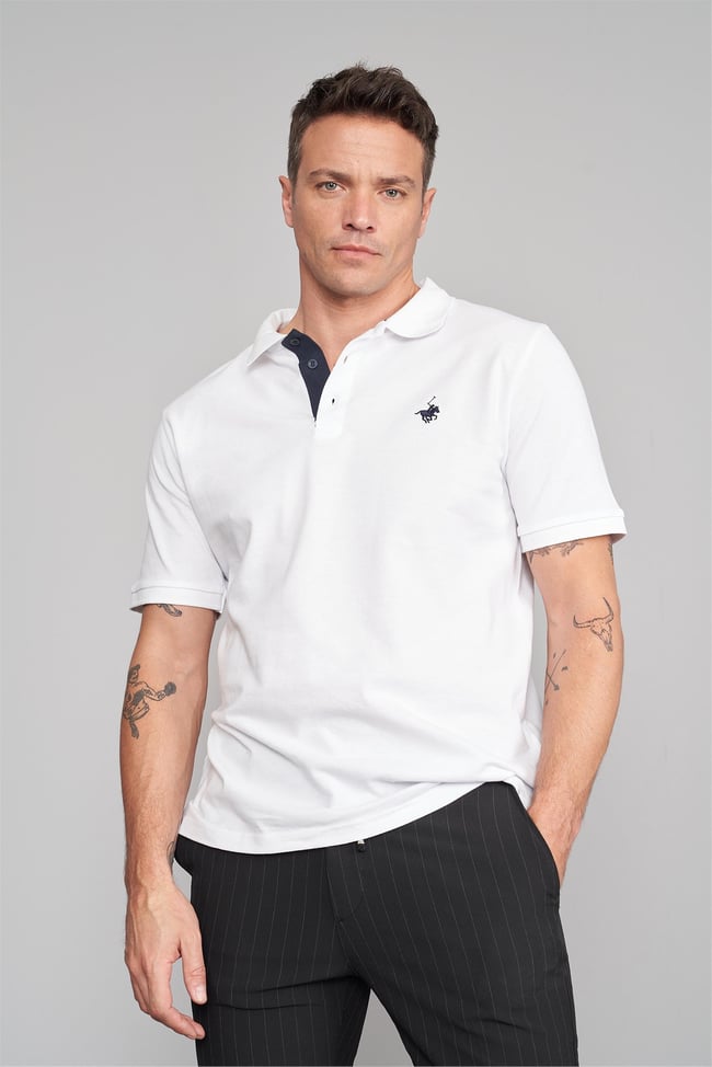 Chester Polo 3047-L Erkek Polo Yaka Penye Pike T-shirt Beyaz