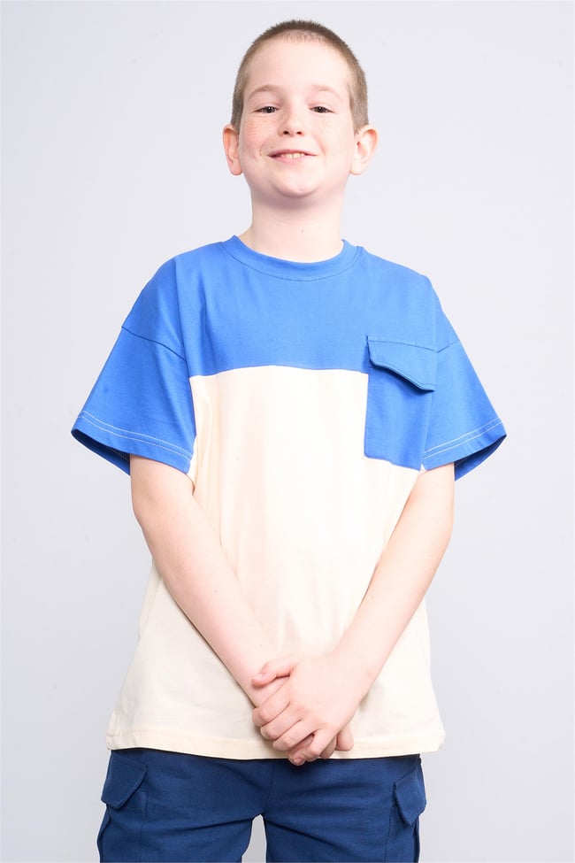 Chester Polo 32416 Erkek Çocuk Penye Cep Detaylı  Bisiklet Yaka  T-shirt 4-12 Yaş Cobalt